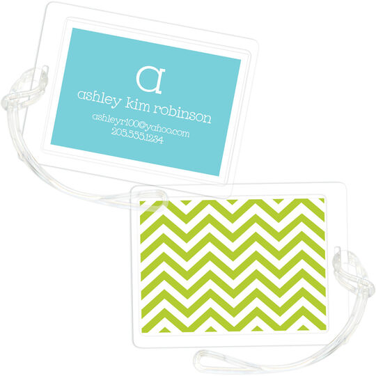 Green Chevron Stripe Luggage Tags